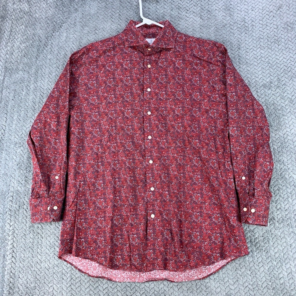 Emanuel Berg Shirt Men's Large Multi Colored Long Sleeve Maroon Flowers Floral